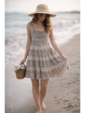 Max Edition Seersucker Tiered Ruffle Dress Country Western Size Large Women's
